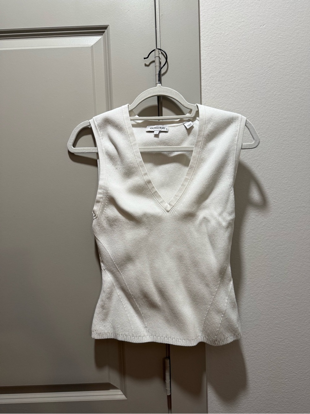 Veronica Beard Cream V-Neck Knit Tank